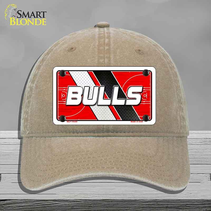 Beige cap with a 'BULLS' license plate design on a gray background
