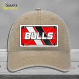 Beige cap with a 'BULLS' license plate design on a gray background