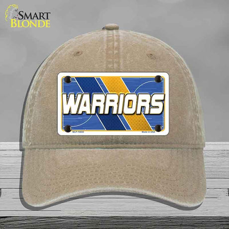 Beige cap with 'WARRIORS' license plate design on a gray background