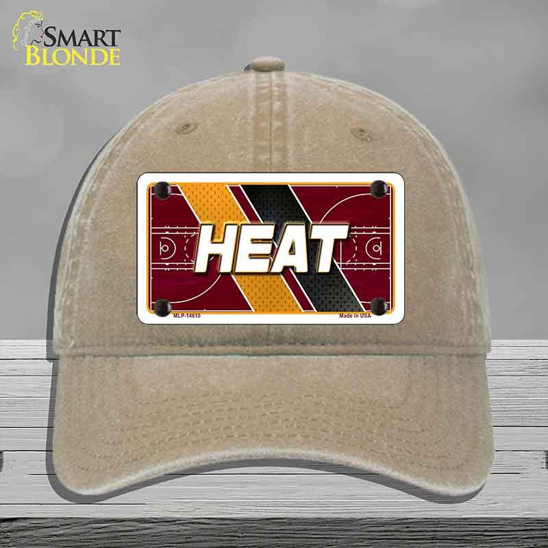 Beige cap with a 'HEAT' license plate design on a gray background
