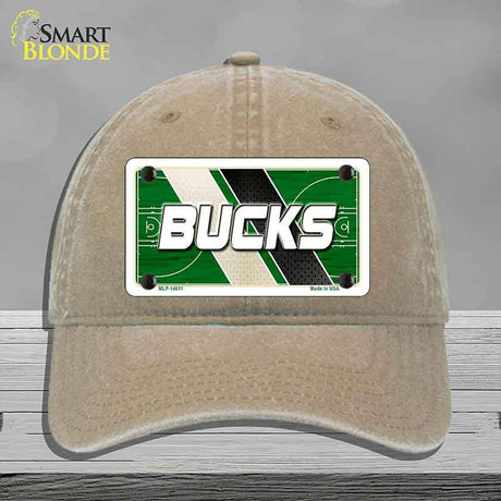 Beige cap with a 'Bucks' license plate design on a gray background