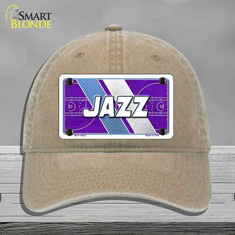 Beige cap with a 'Jazz' license plate design on a gray background