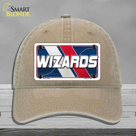 Beige cap with a 'Wizards' license plate design on a gray background