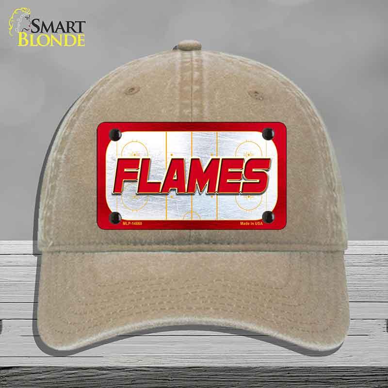 FLAMES Graphic Novelty License Plate Hat HAT-MLP-14660 Unconstructed Cotton Khaki