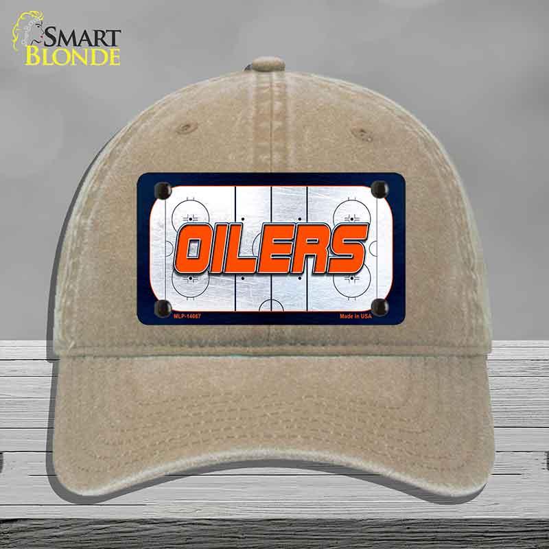 OILERS Graphic Novelty License Plate Hat HAT-MLP-14667 Unconstructed Cotton Khaki