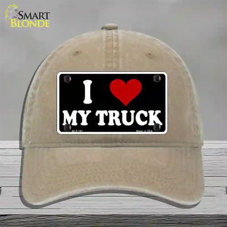 I Love My Truck Black Novelty License Plate Hat Unconstructed Cotton / Khaki