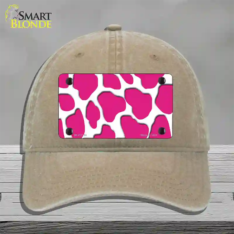 Pink White Giraffe Novelty License Plate Hat Unconstructed Cotton / Khaki