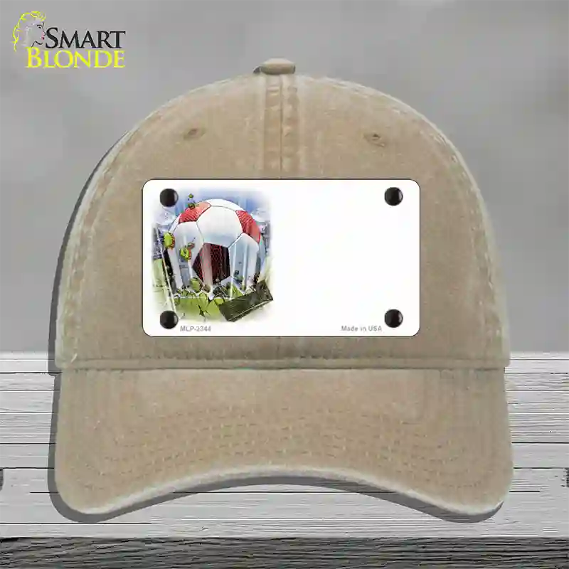Soccer Ball Offset Novelty License Plate Hat Unconstructed Cotton / Khaki