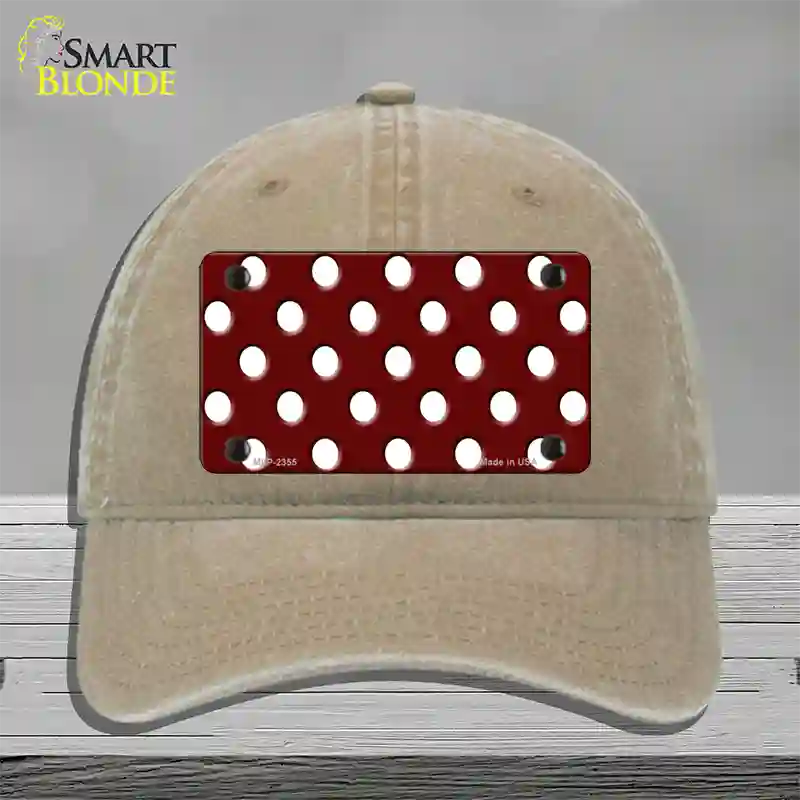 White Polka Dots Burgundy Novelty License Plate Hat Unconstructed Cotton / Khaki