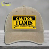 Caution Flames Novelty License Plate Hat Unconstructed Cotton / Khaki