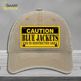 Caution Blue Jackets Novelty License Plate Hat Unconstructed Cotton / Khaki