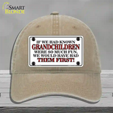 Grandchildren First Novelty License Plate Hat Unconstructed Cotton / Khaki