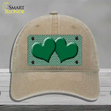 Green White Chevron Green Center Hearts Novelty License Plate Hat Unconstructed Cotton / Khaki