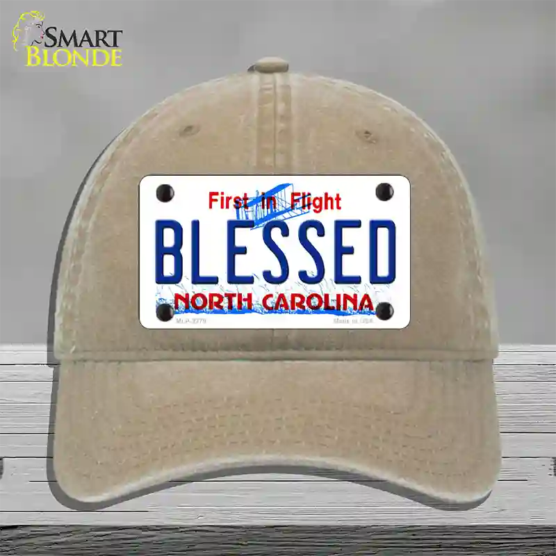 Blessed North Carolina Novelty License Plate Hat Unconstructed Cotton / Khaki