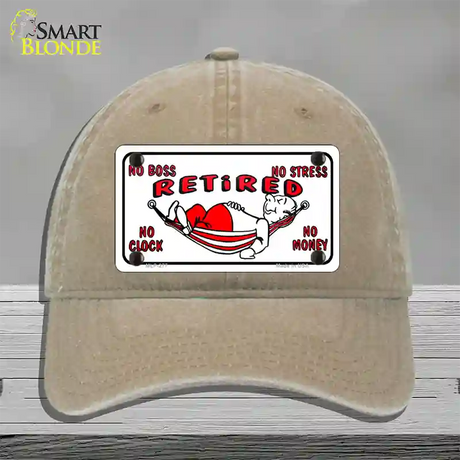 Retired With Hammock Novelty License Plate Hat Unconstructed Cotton / Khaki