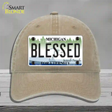 Blessed Michigan State Novelty License Plate Hat Unconstructed Cotton / Khaki