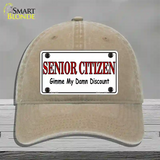 Senior Citizen Discount Novelty License Plate Hat Unconstructed Cotton / Khaki