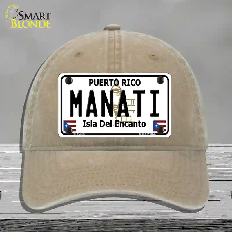 Manati Puerto Rico Novelty License Plate Hat Unconstructed Cotton / Khaki