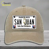 San Juan Puerto Rico Novelty License Plate Hat Unconstructed Cotton / Khaki