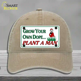 Grow Dope Novelty License Plate Hat Unconstructed Cotton / Khaki