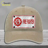 Firefighter Badge Novelty License Plate Hat Unconstructed Cotton / Khaki