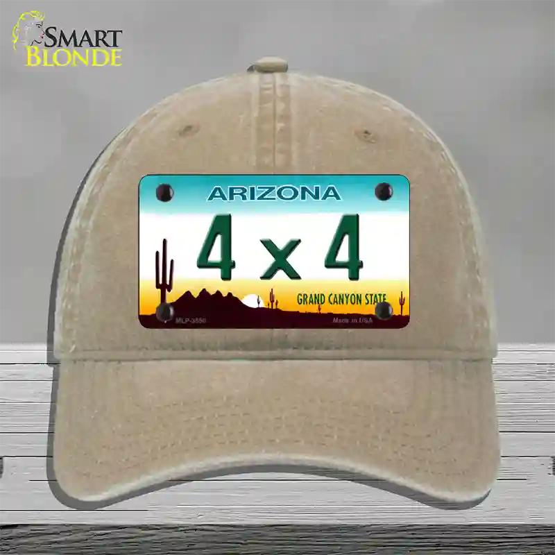 4X4 Arizona Novelty License Plate Hat Unconstructed Cotton / Khaki