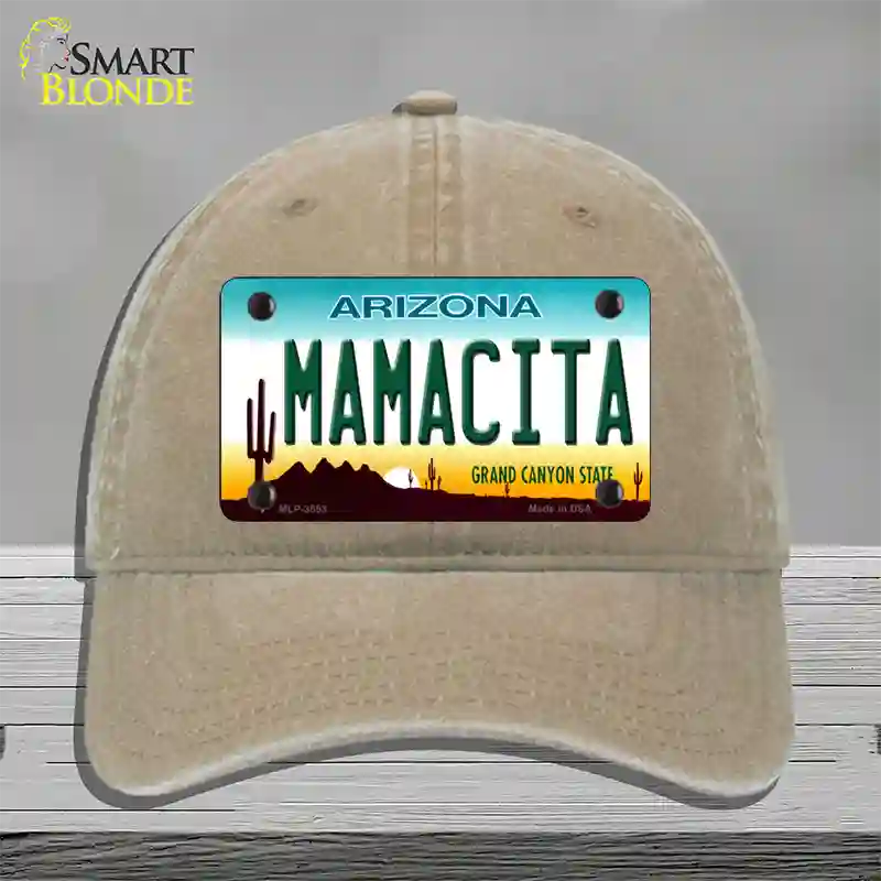 Mamacita Arizona Novelty License Plate Hat Unconstructed Cotton / Khaki
