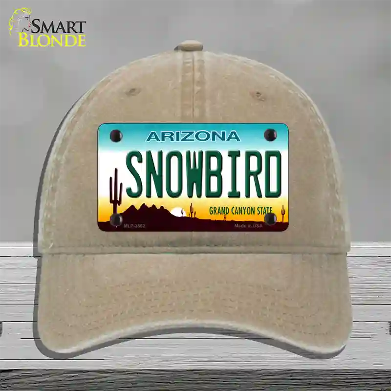 Snowbird Arizona Novelty License Plate Hat Unconstructed Cotton / Khaki