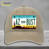 Arizona Az Or Bust Novelty License Plate Hat Unconstructed Cotton / Khaki
