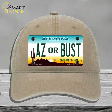 Arizona Az Or Bust Novelty License Plate Hat Unconstructed Cotton / Khaki