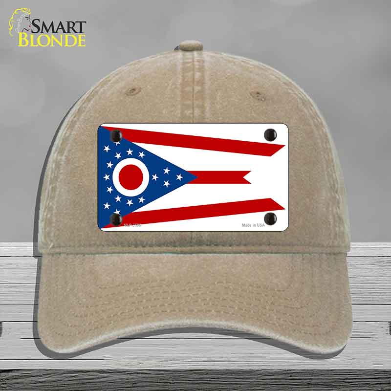 Ohio State Flag Novelty License Plate Hat Unconstructed Cotton Khaki