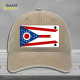 Ohio State Flag Novelty License Plate Hat Unconstructed Cotton Khaki
