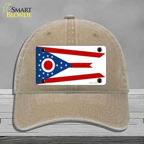 Ohio State Flag Novelty License Plate Hat Unconstructed Cotton Khaki