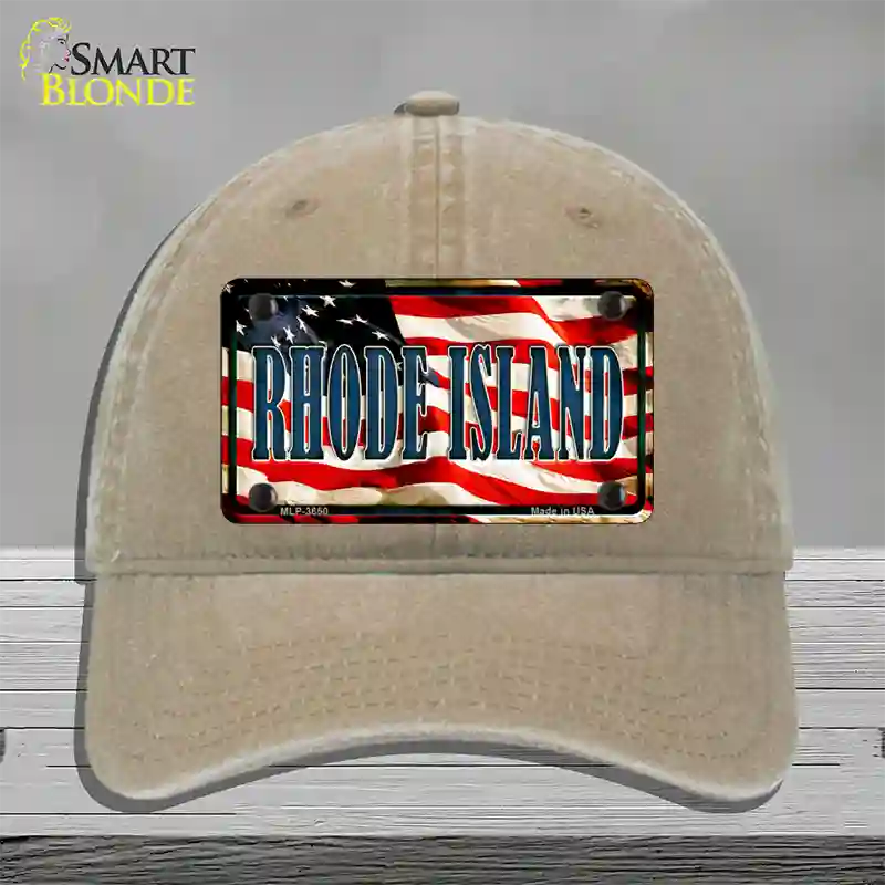 Rhode Island USA Novelty License Plate Hat Unconstructed Cotton / Khaki