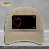 Heart Offset Novelty License Plate Hat Unconstructed Cotton / Khaki