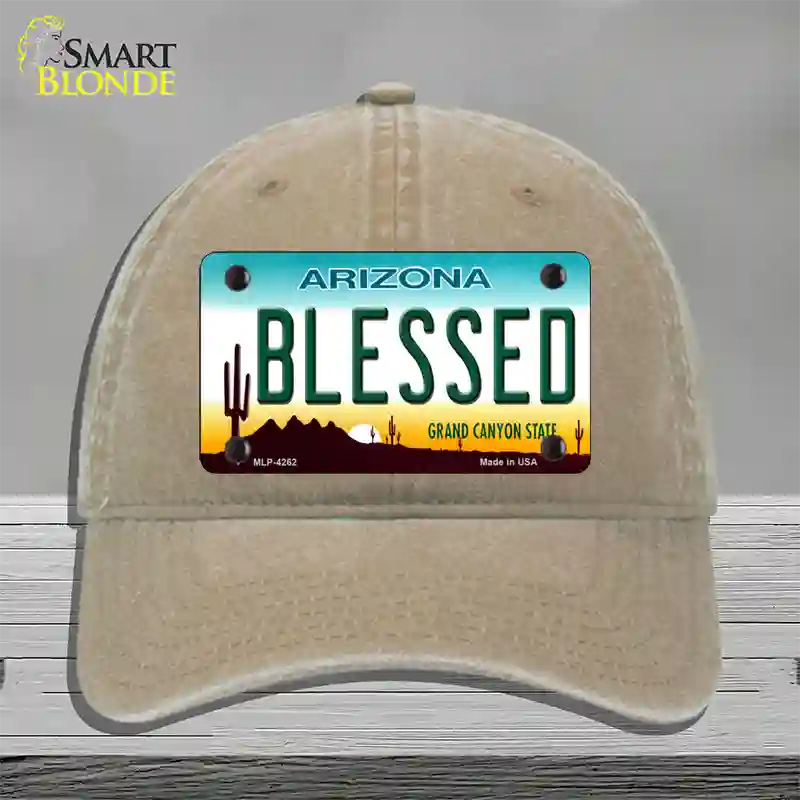 Blessed Arizona Novelty License Plate Hat Unconstructed Cotton / Khaki