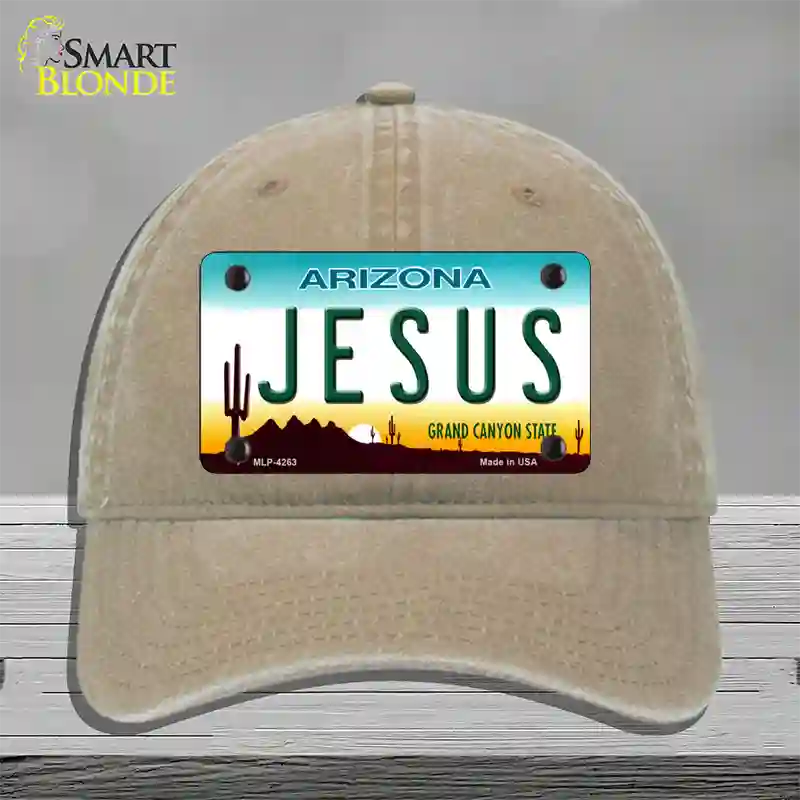 Jesus Arizona State Novelty License Plate Hat Unconstructed Cotton / Khaki