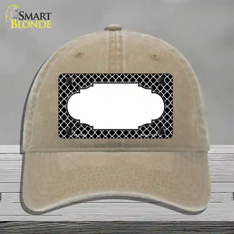 Black White Quatrefoil Center Scallop Novelty License Plate Hat Unconstructed Cotton / Khaki