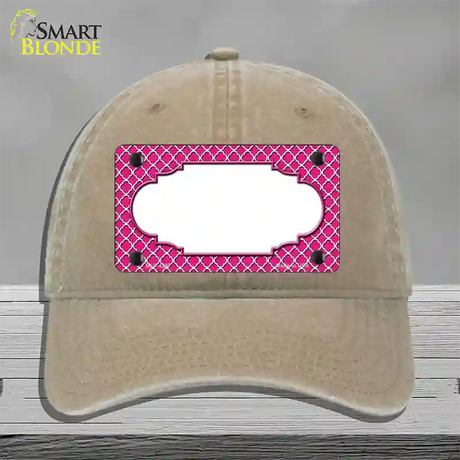 Pink White Quatrefoil Center Scallop Novelty License Plate Hat Unconstructed Cotton / Khaki