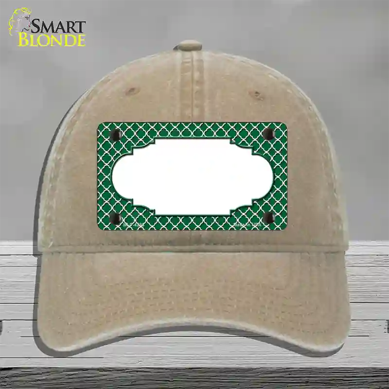 Green White Quatrefoil Center Scallop Novelty License Plate Hat Unconstructed Cotton / Khaki