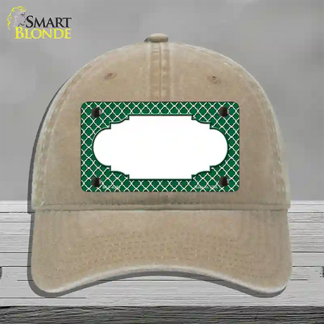 Green White Quatrefoil Center Scallop Novelty License Plate Hat Unconstructed Cotton / Khaki