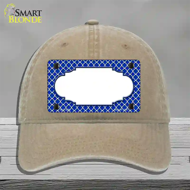 Blue White Quatrefoil Center Scallop Novelty License Plate Hat Unconstructed Cotton / Khaki
