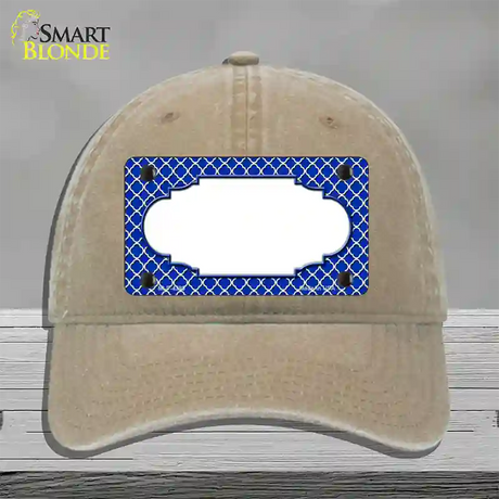 Blue White Quatrefoil Center Scallop Novelty License Plate Hat Unconstructed Cotton / Khaki