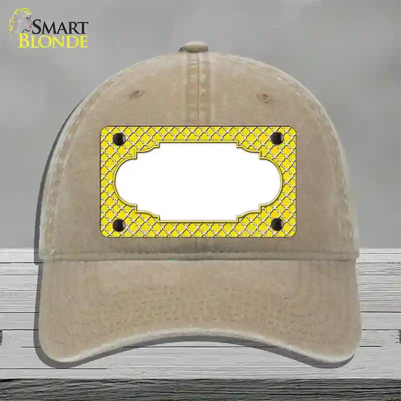 Yellow White Quatrefoil Center Scallop Novelty License Plate Hat Unconstructed Cotton / Khaki