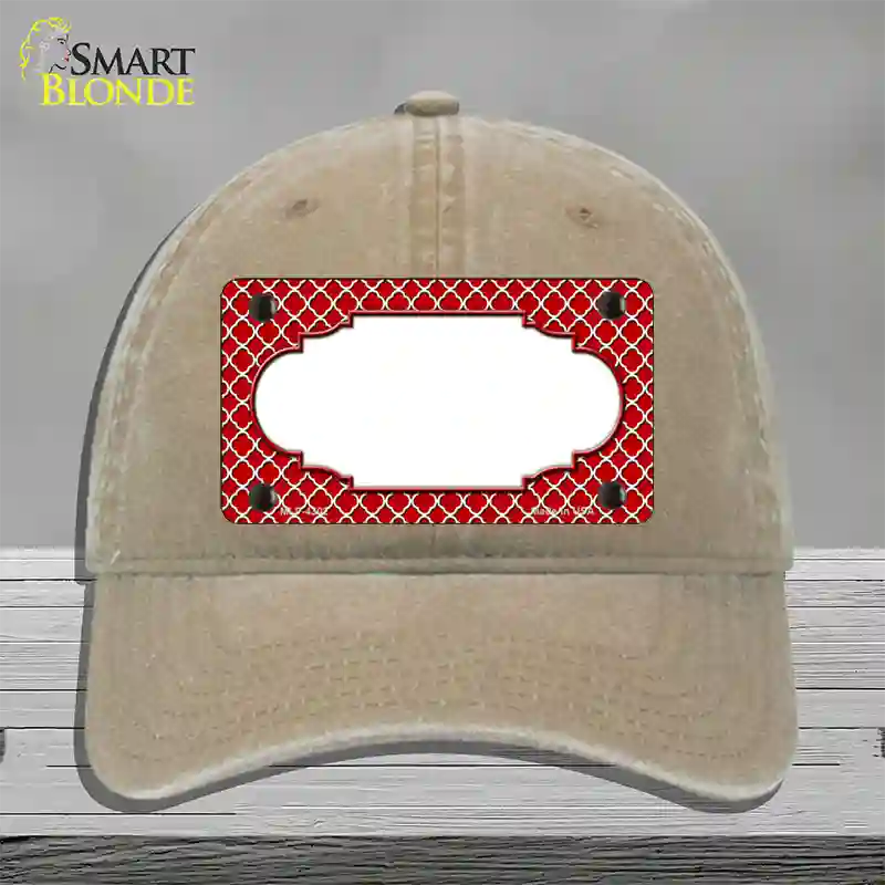 Red White Quatrefoil Center Scallop Novelty License Plate Hat Unconstructed Cotton / Khaki