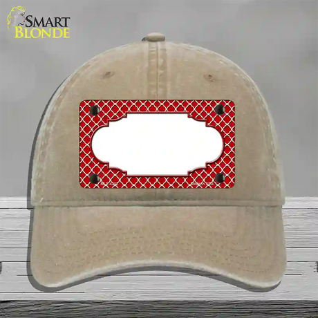 Red White Quatrefoil Center Scallop Novelty License Plate Hat Unconstructed Cotton / Khaki
