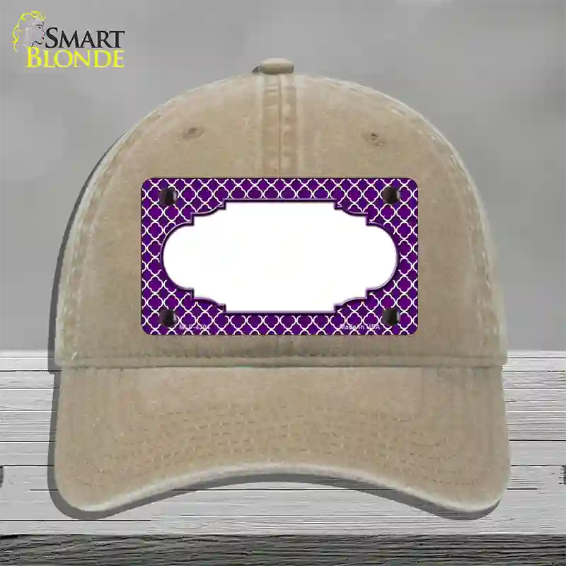 Purple White Quatrefoil Center Scallop Novelty License Plate Hat Unconstructed Cotton / Khaki