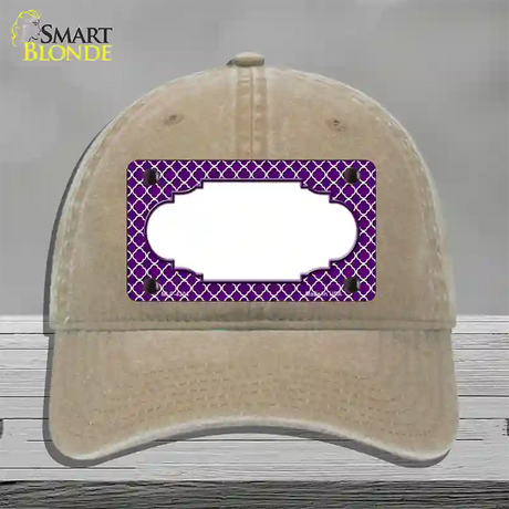 Purple White Quatrefoil Center Scallop Novelty License Plate Hat Unconstructed Cotton / Khaki
