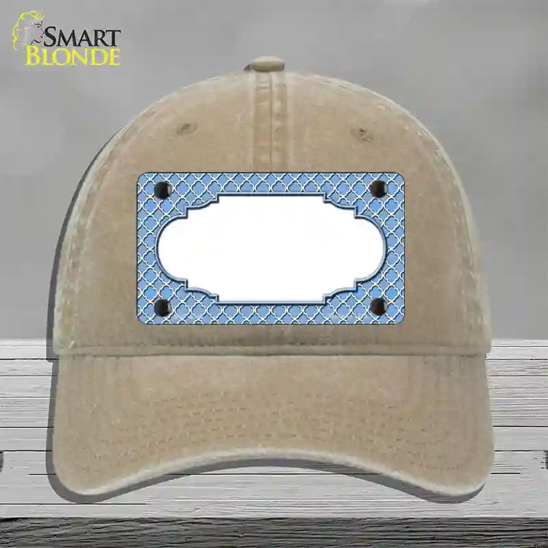 Light Blue White Quatrefoil Center Scallop Novelty License Plate Hat Unconstructed Cotton / Khaki