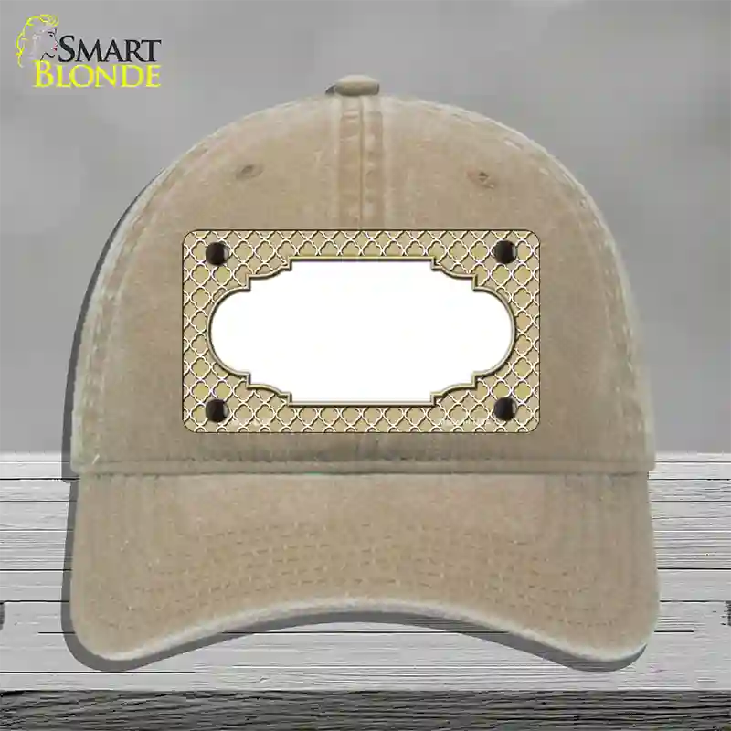 Gold White Quatrefoil Center Scallop Novelty License Plate Hat Unconstructed Cotton / Khaki
